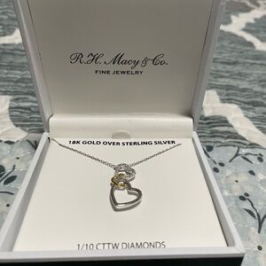 Macy’s 18k over sterling silver triple heart diamond necklace